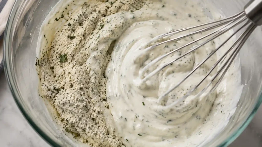 Ranch seasoning whisked into mayonnaise to make a paste for Wingstop ranch