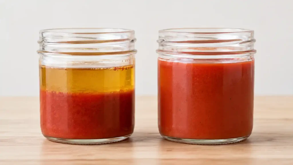 Separated versus properly emulsified homemade Arbys Red Ranch sauce compared