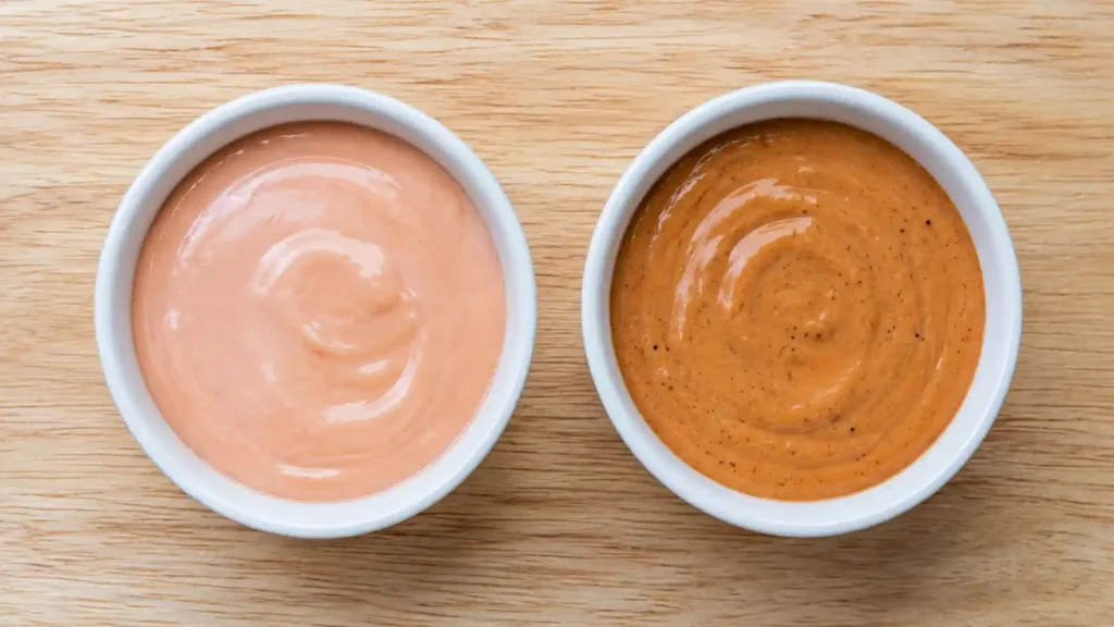 Side by side comparison of pale fry sauce versus correctly colored zax sauce
