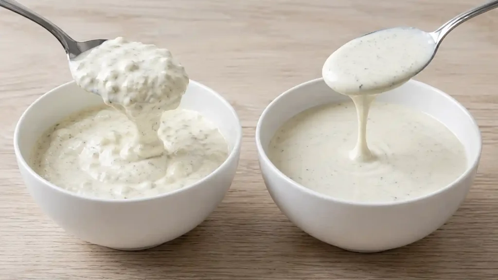 Thick bottled-style ranch compared with thin dippable copycat Wingstop ranch