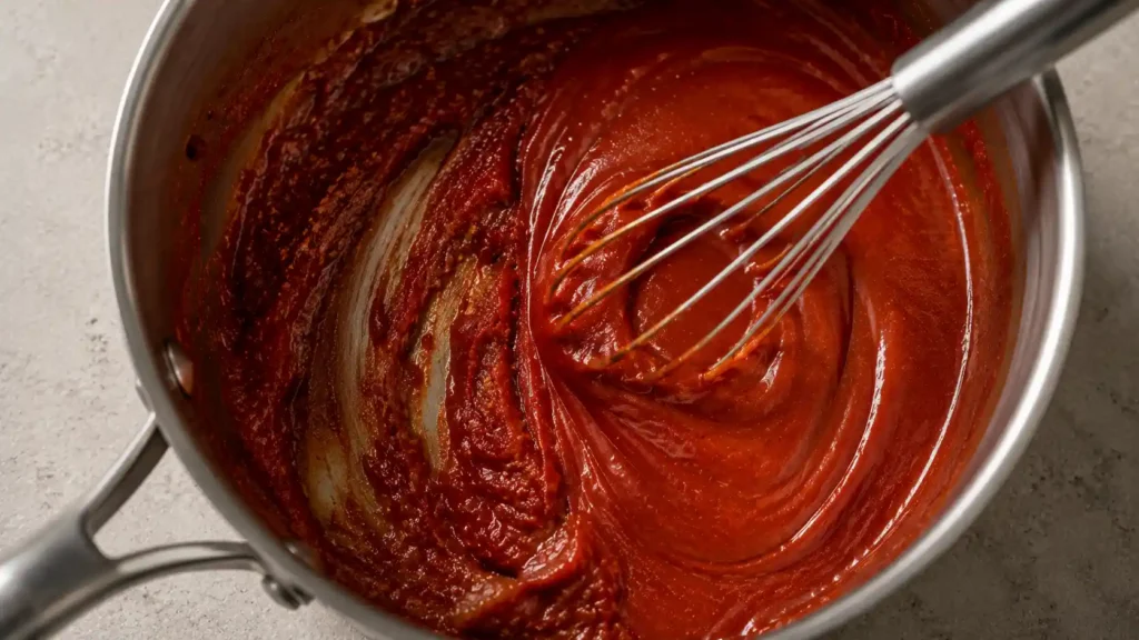 Tomato paste vinegar and spices whisked together for copycat Red Ranch sauce