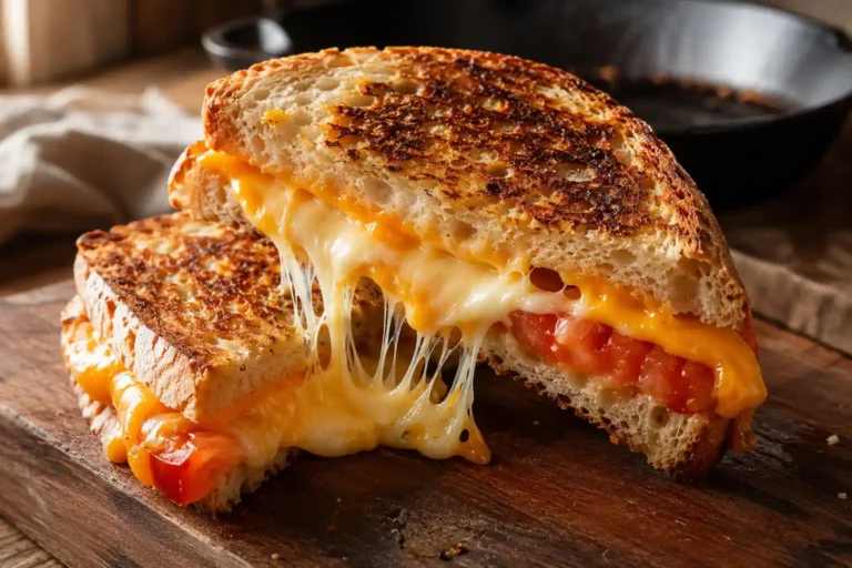 Zupas Ultimate Grilled Cheese sliced open showing melted cheddar and muenster